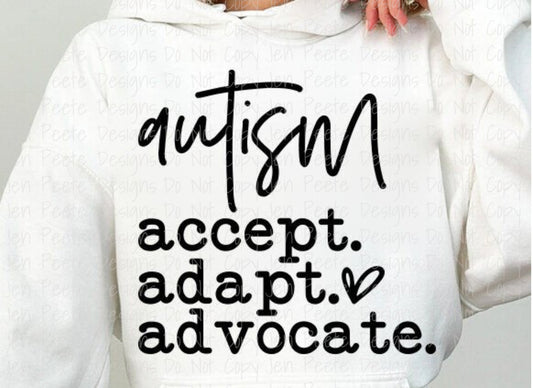 Autism: Accept, Adapt, Advocate Graphic T-Shirt